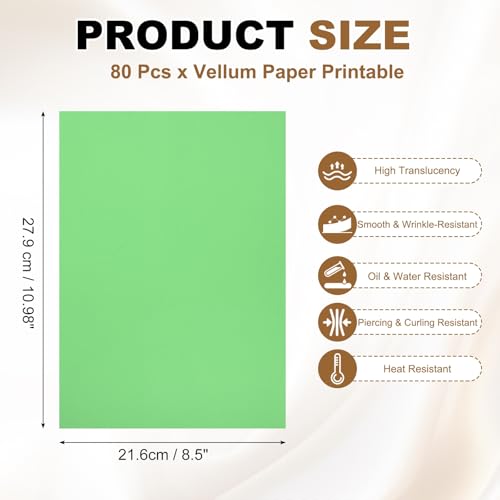 PATIKIL 80Pcs 11"x8.5" Vellum Tracing Paper for Drawing 100g Green | Printable Vellum Paper Sheets Jackets Tracing Transparent for Invitations Belly Bands Envelope Gift Drawing Sketching - color: Green, size: 11" x 8.5"