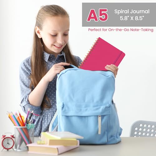 Lined Spiral Journal Notebook, A5 College Ruled Notebook for Note-Taking - color: D-Rose Red
