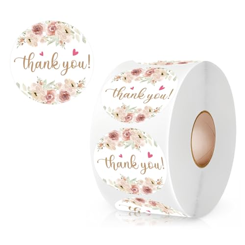 PNTKION Stickers Rolls, 500 PCS Cute Floral Thank You Stickers, Business Aesthetic, Convenient Durable, Unique Design, Wide Applications, Satisfaction Guarantee - color: Thank You