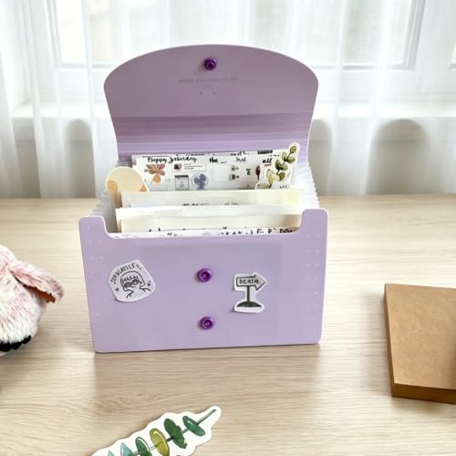 Multi-Layer Sticker Storage Organizer with 13 Expandable Pockets, Desktop Sticker Binder for Scrapbook Essentials and Photo Organizer, for Thick Sticker Album,Check Bill File Folder,Receipt (Purple) - color: Purple