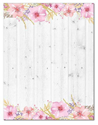 Stonehouse Collection Gray & Pirk Flowers Letterhead, 8.5" x 11", 60 Sheets | Ideal for Home & Office. Premium 60lb Matte Paper, 92 Brightness for Vivid Color Printing, USA Made - color: Gray Barn Pink Flowers