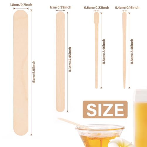 EWVVSS 4 Styles 500 Pcs Waxing Sticks Assorted Wax Applicator Sticks For Body Legs Face With Small Medium Large Sizes Wood Popsicle Sticks For Waxing Or Wood Craft Sticks