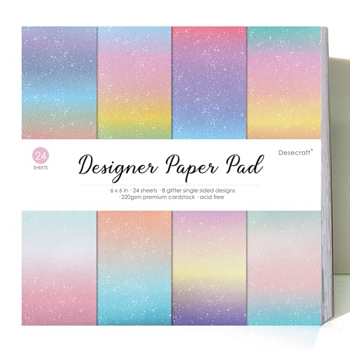 24 Sheets 6x6 Glitter Ombre Pastel Cardstock Paper Pad - Shimmer Gradient Double Sided Decorative Craft Paper for Card Making, Scrapbooking, Journaling, Origami, DIY Spring Crafts