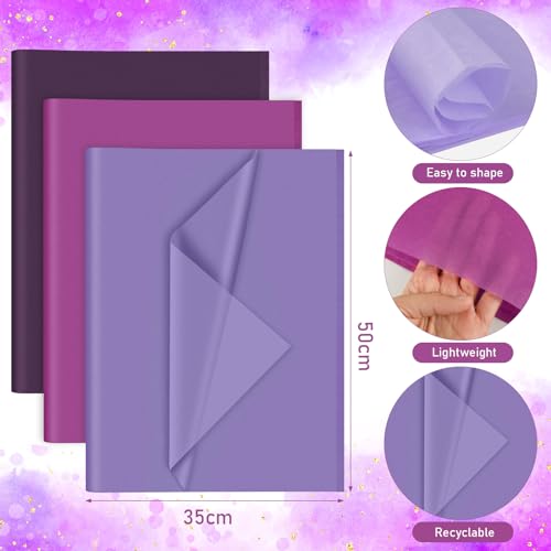 PLULON 60 Sheets Purple Tissue Paper for Gift Bags, Flower Wrapping Paper - color: Purple