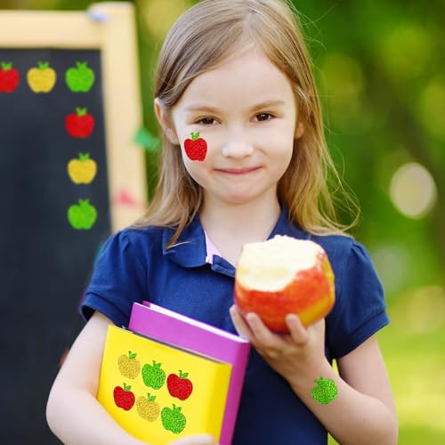 Whaline Back to School Apples Stickers Roll Holographic Apples Waterproof Decals Self-Adhesive Sparkly Teacher Reward Stickers for First Day of School Party Supplies Envelope Scrapbook Decor, 500Pcs - style: Apple