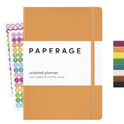 PAPERAGE Undated Weekly & Monthly Hardcover Planner (Marigold), 5.6 in x 8 in, Includes Lined Note Pages & 2 Sticker Sheets - color: Marigold, style: Casebound