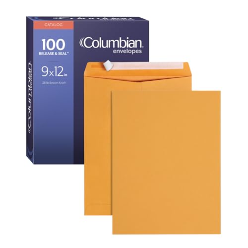 Columbian 9 x 12 Catalog Envelopes with Self Seal Closure, 28 lb Brown Kraft, for Mailing Flat Letter Size Documents or Photos, 100 Per Box (COLO341) - size: Large