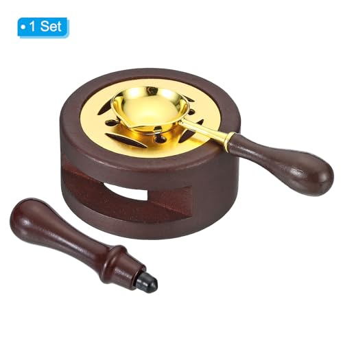 PATIKIL Wax Seal Kit, 1 Set Wax Seal Warmer Melting Spoon Wax Seal Stamp Handle Melt Stove Pot Furnace Tool for Melting Wax Sealing Beads, Brown - color: Brown