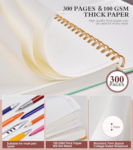Spiral Notebook Journal 5.75” x 8.38”, 300 Pages Hardcover Leather Lined Journals for Women Men, A5 Small College Ruled Notebooks with 100 GSM Thick Paper, Spiral Journal for Writing Work School, Teal - color: Teal, size: A5