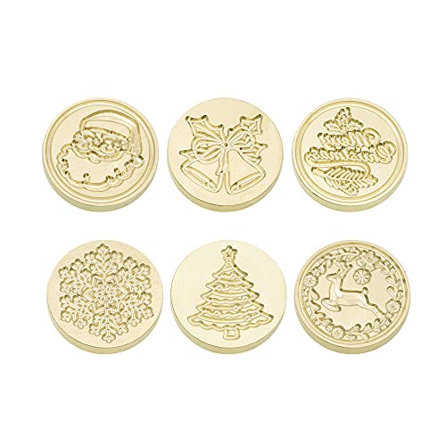 SWANGSA Wax Seal Stamp Set, Vintage 6 Pieces Christmas Sealing Wax Stamp Heads with 1 Wooden Handle for Christmas Gifts Party Invitations Cards (Christmas Set) - style: Christmas Series