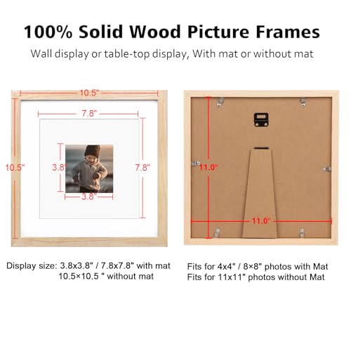 KINLINK 11x11 Picture Frames 4 Pack Natural Solid Wood Square Frames - color: Natural, size: 11x11