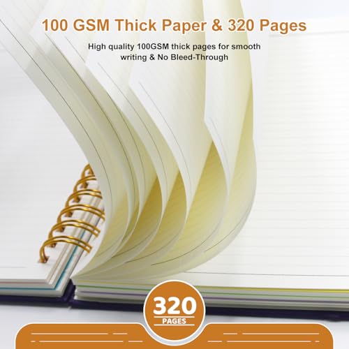 Hardcover Spiral Notebook Journal with Removable Dividers Tabs - color: Black, size: 8"x10"