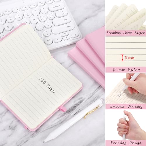 Aodaer 50 Sets Pocket Notebook Journal with Pens, 160 Pages, 3.5 x 5.5 Inch Mini Lined Journal Notebook A6 Leather Hardcover College Ruled Notepad with Pen Holder for School Office Gifts, Pink - color: Pink