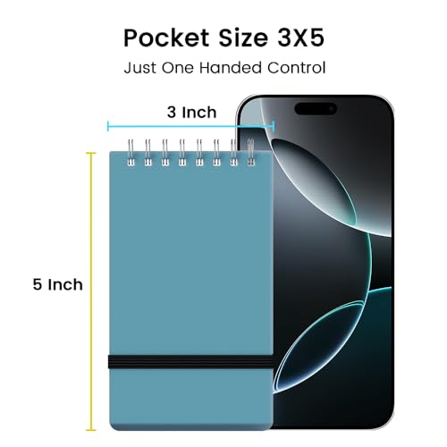 BEYONG Pocket Notebook, Small Mini Spiral Notepad 3x5 | Flex Fit. Quick Notes. - color: Grayish Blue