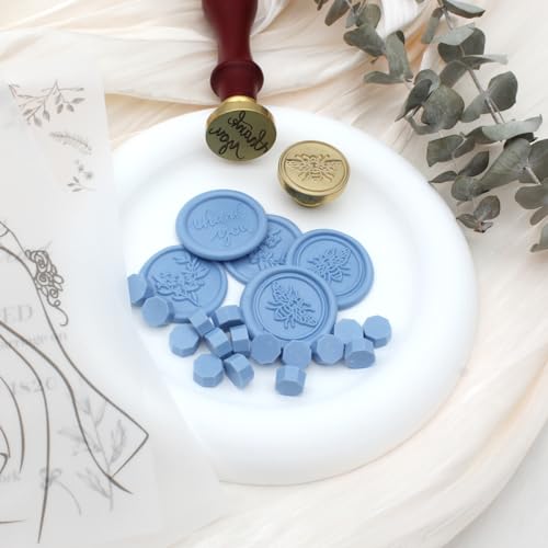 Wax Seal Beads Kit - 300pcs Dusty Blue Sealing Wax Beads with Wood Melting Warmer, Spoon & 10 Mini Candles for Stamp Seals, Wedding Invitation, Envelope, Cards, Gift Wrapping Decorations - color: Dusty Blue