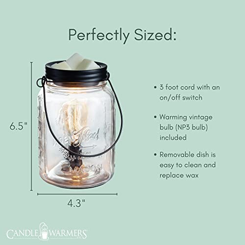 Candle Warmers Etc. Vintage Style Bulb Fragrance Warmer- Light-Up Warmer for Warming Scented Candle Wax Melts and Tarts or Essential Oils to Freshen Room, Clear Mason Jar - size: Glass Mason Jar