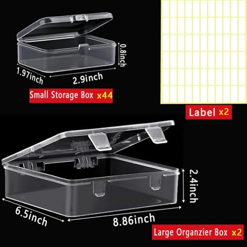 46pcs Bead storage containers, bead organizer boxes and craft storage boxes for bracelet making DIY jewelry craft nails, bracelets, jewelry, diamonds, clay beads, screws 2.9x1.97x0.8Inch - color: 2 pack 46pcs(2.9x1.97x0.8Inch)