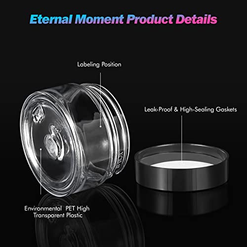 Eternal Moment 50 Pack 1 OZ Plastic Jars Clear Cosmetic Container with Lids | Round Makeup Jar for Lotion, Cream, Ointments, Eye Shadow, Rhinestone, Samples, DIY Travel Storage ( Black Lid ） - color: Black Lid, size: 1 Ounce