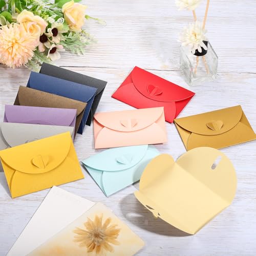 PATIKIL Gift Card Envelopes, 12 Pack Heart Shaped Clasp Small Gift Cards Holder Mini Envelope for Birthdays Weddings, Orange - color: Orange