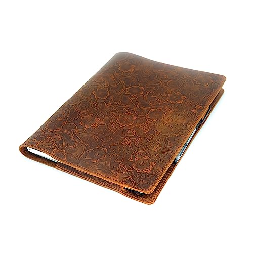 JJNUSA Leather Cover Compatible With Moleskine XXL 8.5" x 11", Notebook Travel Journal Cover Distressed Leather Cahier Refillable Writing Diary Flower Brown