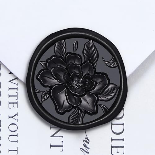 UNIQOOO Wax Seal Stickers - 3D Vintage Floral Wedding Invitation Envelope Botanical Seal Stickers, 50 Pcs Self- Adhesive Black Flower Stickers, Perfect for Invitation, Gift Wrapping, Party - color: Black, size: Vintage Floral,50
