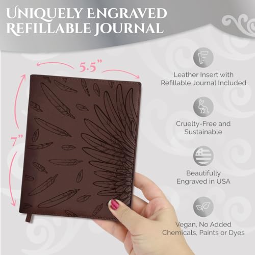 Angel Wing Leather Journal | Refillable Leather Journal for Women & Men | Spiritual Prayer Journal with Angel Wing - style: Angel Wing