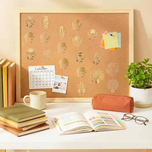 Gold Floral Stickers 50 Pcs, Waterproof PET Vintage Botanical Decals - style: gold floral