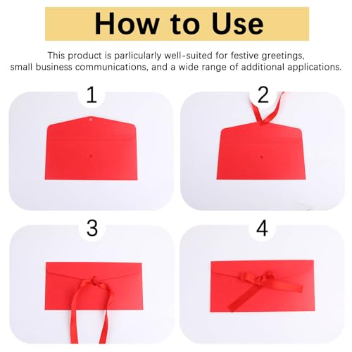 20 Pack Pearlescent Red Decorative Envelopes with Ribbon Bow, 8x4 Inch Christmas Cash Gift Envelope, Greeting Invitation Envelope Classical Pure Set for Wedding Birthday Festival and Party - color: Red