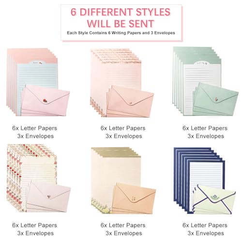 55 Pcs Stationery Paper Envelopes Set | Includes 36 Writing Stationery Paper & 18 Envelopes & 48 Stickers, Animal Letter Stationary Paper Envelopes (6 Style) - color: Animal & Flower