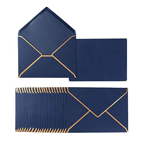 50 Pack A4 Envelopes Navy Blue 4x6 with Gold Border, 4.25x6.25 | Self-Adhesive, V Flap, For Wedding, Graduation, Baby Shower, Parties, Invitations - color: Navy Blue, size: A4 (4.25x6.25)