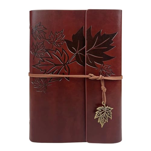 Journal Notebook for Women Men, Brown Leather Sketchbook Classic Spiral Bound Notebook with Unlined Kraft Paper Refillable Diary Travel Journals for Writing Ideal Gifts(Leaves,A5/DarkBrown) - color: ReddishBrown