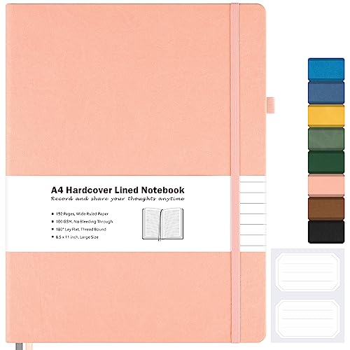 Lined Journal, 8.5" x 11" Hardcover Leather Notebook, No Bleed Thick Paper - color: Pink, size: A4 Wide Ruled