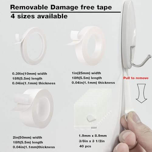 Hasaky Removable Double Sided Tape 40pcs, Picutre Hanging Strips Damage Free,Heavy Duty Mounting Tape Wall Adhesive Strips for Poster Carpet Rug Art Craft Scrapbook - size: 40 strips