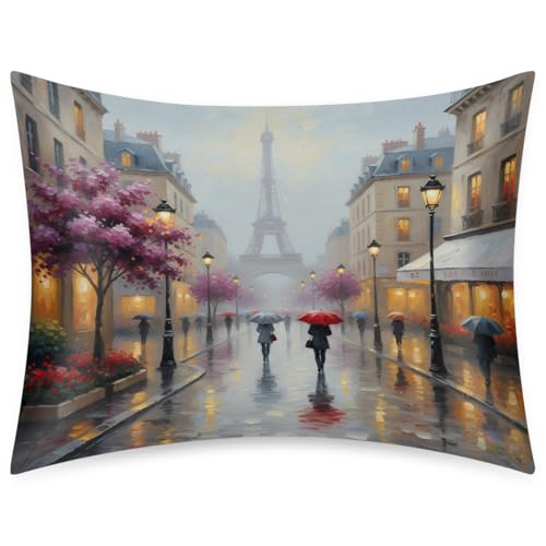 Satin Pillowcase for Hair and Skin, Standard Size Paris City Eiffel Tower Decorative Pillow Sham with Envelope Closure Pillow Cover for Bedroom Hotel - color: Paris City Eiffel, size: 20x26in