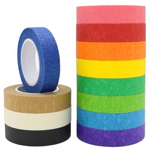 OWLKELA 12 Rolls Masking Tape, 16yd per Roll, Rainbow Colors - size: 12 Pcs