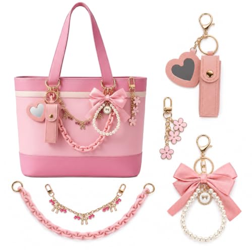 5 Pcs Pink Bow Bag Charms Set, Purse Handbag Chain for Women