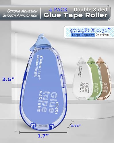 Upgraded Glue Tape for Scrapbooking - Double Sided Glue Tape Roller for Crafts (47 Ft X 0.31, 4 Pack), Scrapbooking Journaling School Office Teacher Supplies for Kids and Adults - color: Blue & White & Green & Brown