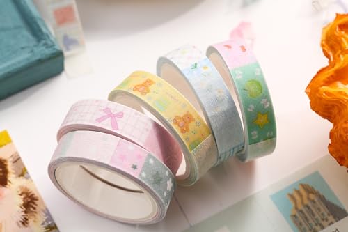 Cute Pattern Washi Tape Set 5 Rolls Glitter Cover Decorative Wide Kawaii Masking Tapes for Arts, DIY Crafts, Journals, Planners, Scrapbook, Wrapping (1 Pastel Dream) - color: 1 Pastel Dream