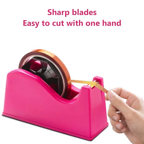 Tape Dispenser, Heat Press Tape Dispenser, Desk Heat Tape Dispenser 6.3 x 2.5 x 3.4 Inch, Holder Fits 1" and 3" Core,Nonskid Base Weighted Desktop Tape Dispenser (Pink) - color: Pink