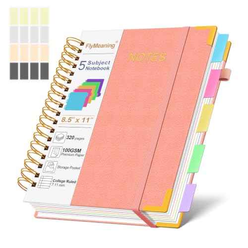 Hardcover Spiral Notebook Journal with Removable Dividers Tabs - color: Pink, size: 8.5"x11"