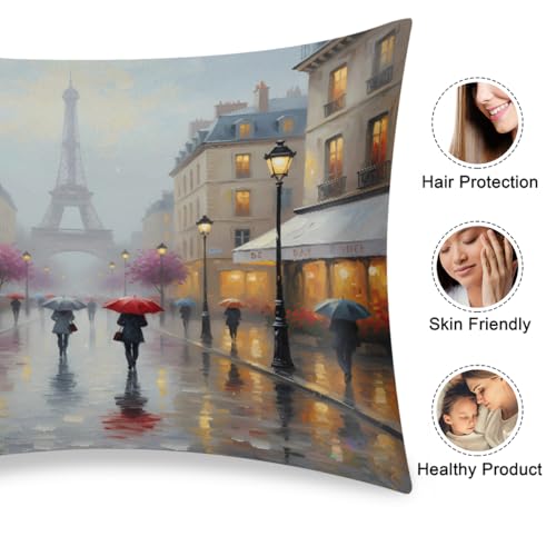 Satin Pillowcase for Hair and Skin, Standard Size Paris City Eiffel Tower Decorative Pillow Sham with Envelope Closure Pillow Cover for Bedroom Hotel - color: Paris City Eiffel, size: 20x26in