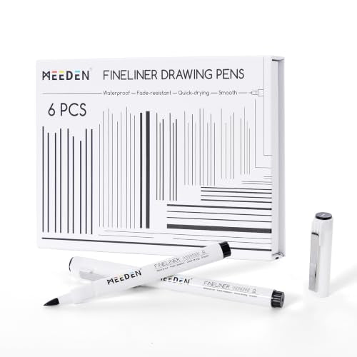 MEEDEN Micro Fineliner Drawing Pens: 0.8-3mm L Nib, 6 Pack, Black Ink | Waterproof archival ink with a flexible tip for technical drawing, sketching, outlining, manga, illustration, and journaling - style: L Elastic Nib