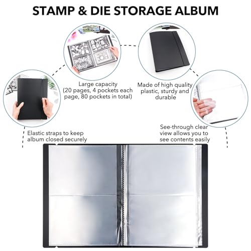 2 Pack Large Sticker Photo Storage Album, Stamp & Cutting Dies Storage Book Organizer Folder for Cards Storage DIY Scrapbooking Card Making Supplies 20 Pages 80 Pockets/Pack (Clear + Black) - color: Clear + Black