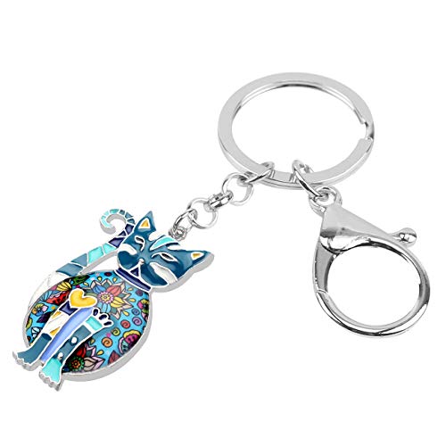 BONSNY Enamel Alloy Chain Cat Key Chains For Women Car Purse Handbag Charms keychains Gifts - color: Turquoise