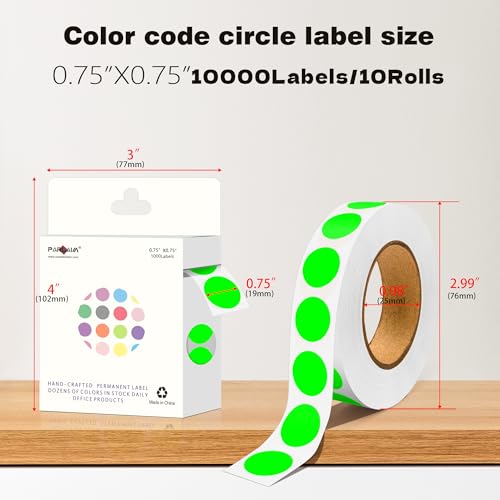0.75 inch Colored Dot Stickers 4 Rolls 4000pcs Blue Round Marking Label - color: Fluorescent Green, size: 10 Rolls-10000PCS