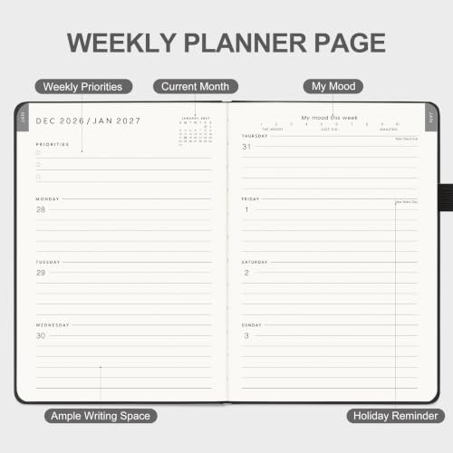 &And Per Se 2027 Planner, 12-Month Monthly & Weekly, 2027 Calendar Planner with 100gsm Paper, A5 Hardcover Faux Leather, 5.7" x 8" (Black) - color: Black, size: 5.7" x 8"(Jan 2027-Dec 2027)