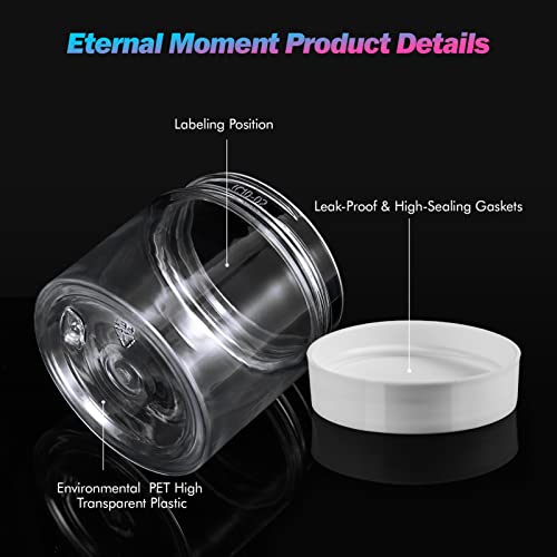 Eternal Moment 50 Pack 2 OZ Plastic Jars Clear Cosmetic Container with Lids | Round Makeup Jar for Lotion, Cream, Ointments, Eye Shadow, Rhinestone, Samples, DIY Travel Storage ( White Lid ） - color: White Lid, size: 2 Ounce