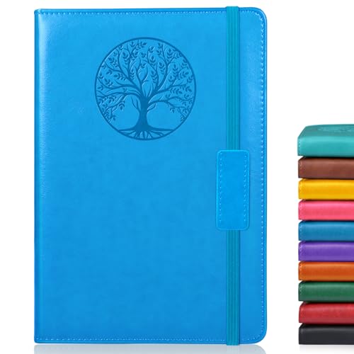 Biuwory Leather Journal Notebook,256 Thick Lined Pages,Hardcover 5.7"×8.3" | Vintage Journal for Women Men,Work,School,Business,Travel Diary,Note taking,College Ruled Writing,Daily Journaling Notebook - color: Light blue, size: Lined-256 Pages (5.7"×8.3")