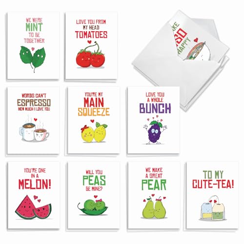 The Best Card Company - 20 Note Cards Blank Assortment (4 x 5.12 Inch) (10 Designs, 2 Each) - Yummy Puns AM5659OCB-B2x10 - style: Yummy Puns
