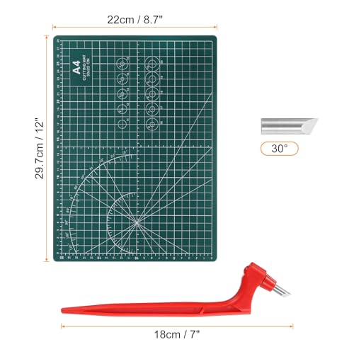 HARFINGTON Craft Cutting Tools 30 Degree Blades 360 Degree Rotating Blade Stainless Steel Cutter Pen Knife with Mat for DIY Crafts Stencils Scrapbooks, Red - color: Red